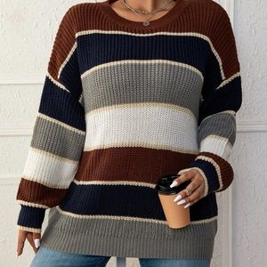 Plus Colorblock Drop Shoulder Sweater
